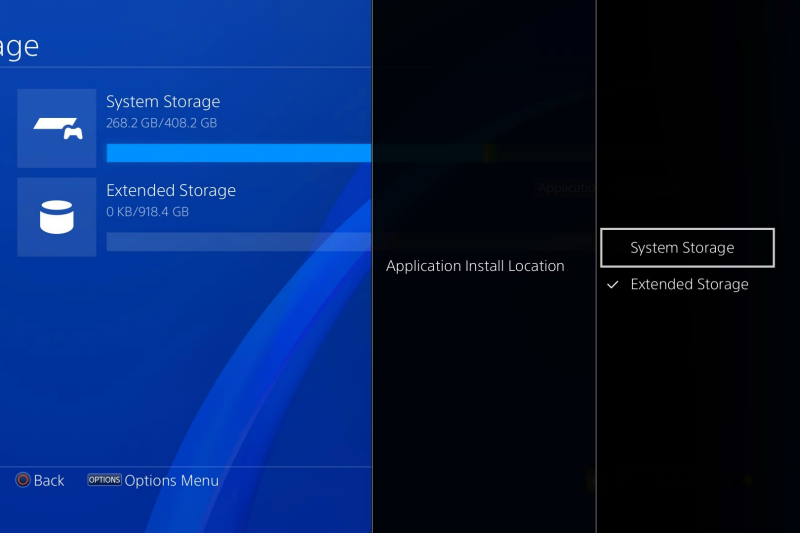 Назначение внешнего хранилища в настройках PS4